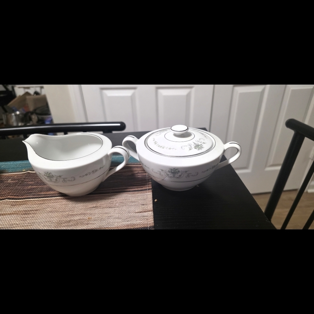 Vintage Rose China Elegant White and Gray Teapot Set